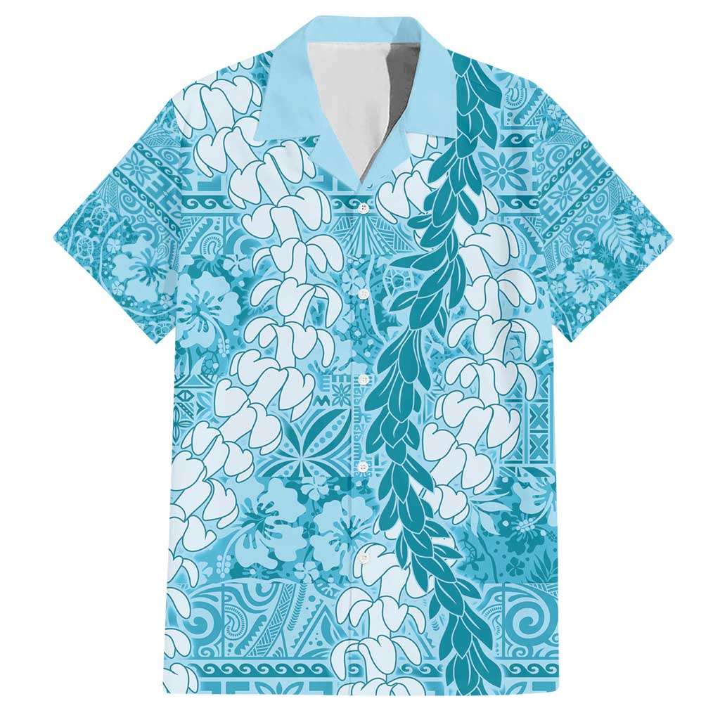 Blue Puakenikeni and Maile Lei Hawaiian Shirt Hawaiian Style Tribal Tapa Double Strand Lei