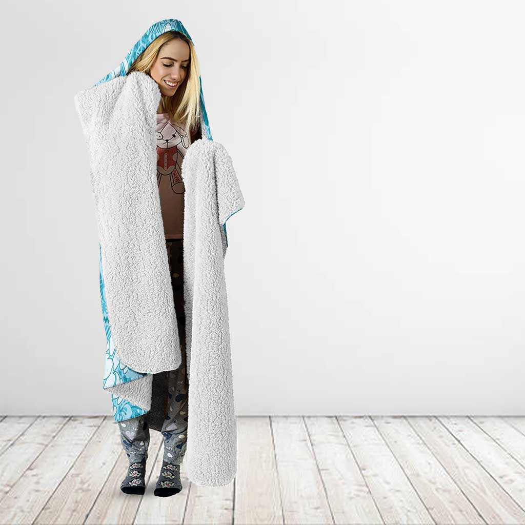 Blue Puakenikeni and Maile Lei Hooded Blanket Hawaiian Style Tribal Tapa Double Strand Lei