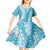 Blue Puakenikeni and Maile Lei Kid Short Sleeve Dress Hawaiian Style Tribal Tapa Double Strand Lei