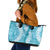 Blue Puakenikeni and Maile Lei Leather Tote Bag Hawaiian Style Tribal Tapa Double Strand Lei