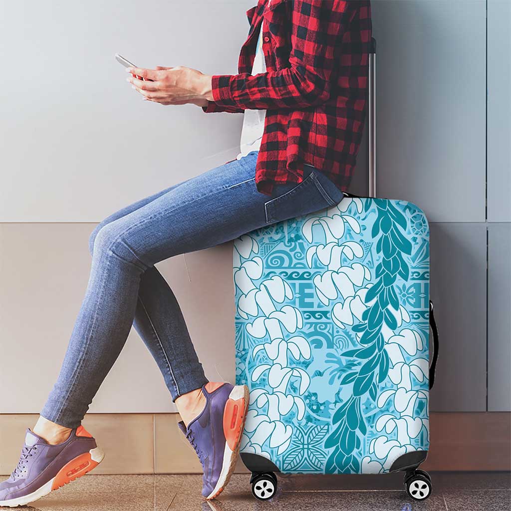 Blue Puakenikeni and Maile Lei Luggage Cover Hawaiian Style Tribal Tapa Double Strand Lei