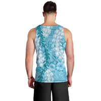 Blue Puakenikeni and Maile Lei Men Tank Top Hawaiian Style Tribal Tapa Double Strand Lei