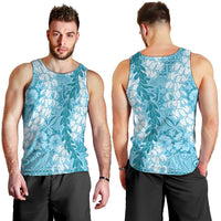 Blue Puakenikeni and Maile Lei Men Tank Top Hawaiian Style Tribal Tapa Double Strand Lei