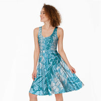 Blue Puakenikeni and Maile Lei Midi Dress Hawaiian Style Tribal Tapa Double Strand Lei - Polynesian Pride