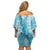 Blue Puakenikeni and Maile Lei Off Shoulder Short Dress Hawaiian Style Tribal Tapa Double Strand Lei