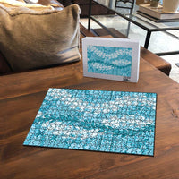 Blue Puakenikeni and Maile Lei Puzzle Hawaiian Style Tribal Tapa Double Strand Lei - Polynesian Pride