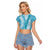 Blue Puakenikeni and Maile Lei Raglan Cropped T Shirt Hawaiian Style Tribal Tapa Double Strand Lei