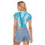 Blue Puakenikeni and Maile Lei Raglan Cropped T Shirt Hawaiian Style Tribal Tapa Double Strand Lei