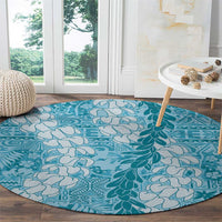 Blue Puakenikeni and Maile Lei Round Carpet Hawaiian Style Tribal Tapa Double Strand Lei