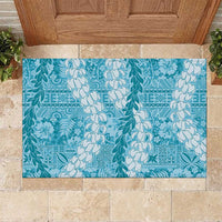 Blue Puakenikeni and Maile Lei Rubber Doormat Hawaiian Style Tribal Tapa Double Strand Lei