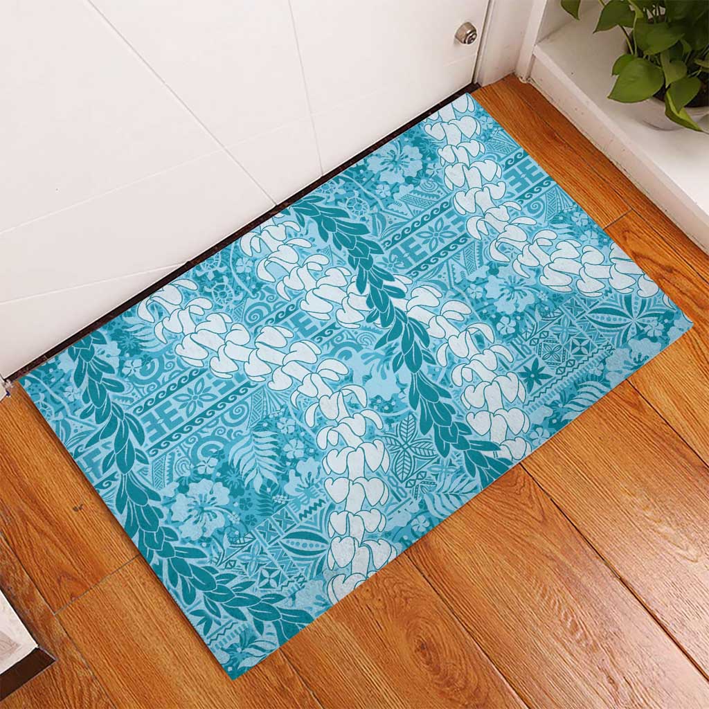 Blue Puakenikeni and Maile Lei Rubber Doormat Hawaiian Style Tribal Tapa Double Strand Lei