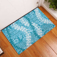 Blue Puakenikeni and Maile Lei Rubber Doormat Hawaiian Style Tribal Tapa Double Strand Lei