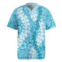 Blue Puakenikeni and Maile Lei Rugby Jersey Hawaiian Style Tribal Tapa Double Strand Lei