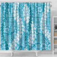 Blue Puakenikeni and Maile Lei Shower Curtain Hawaiian Style Tribal Tapa Double Strand Lei