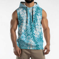 Blue Puakenikeni and Maile Lei Sleeveless Hoodie Hawaiian Style Tribal Tapa Double Strand Lei - Polynesian Pride
