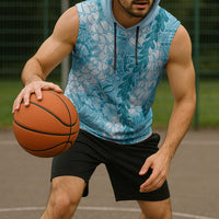 Blue Puakenikeni and Maile Lei Sleeveless Hoodie Hawaiian Style Tribal Tapa Double Strand Lei - Polynesian Pride