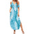 Blue Puakenikeni and Maile Lei Summer Maxi Dress Hawaiian Style Tribal Tapa Double Strand Lei