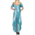Blue Puakenikeni and Maile Lei Summer Maxi Dress Hawaiian Style Tribal Tapa Double Strand Lei