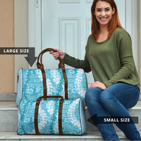 Blue Puakenikeni and Maile Lei Travel Bag Hawaiian Style Tribal Tapa Double Strand Lei - Polynesian Pride