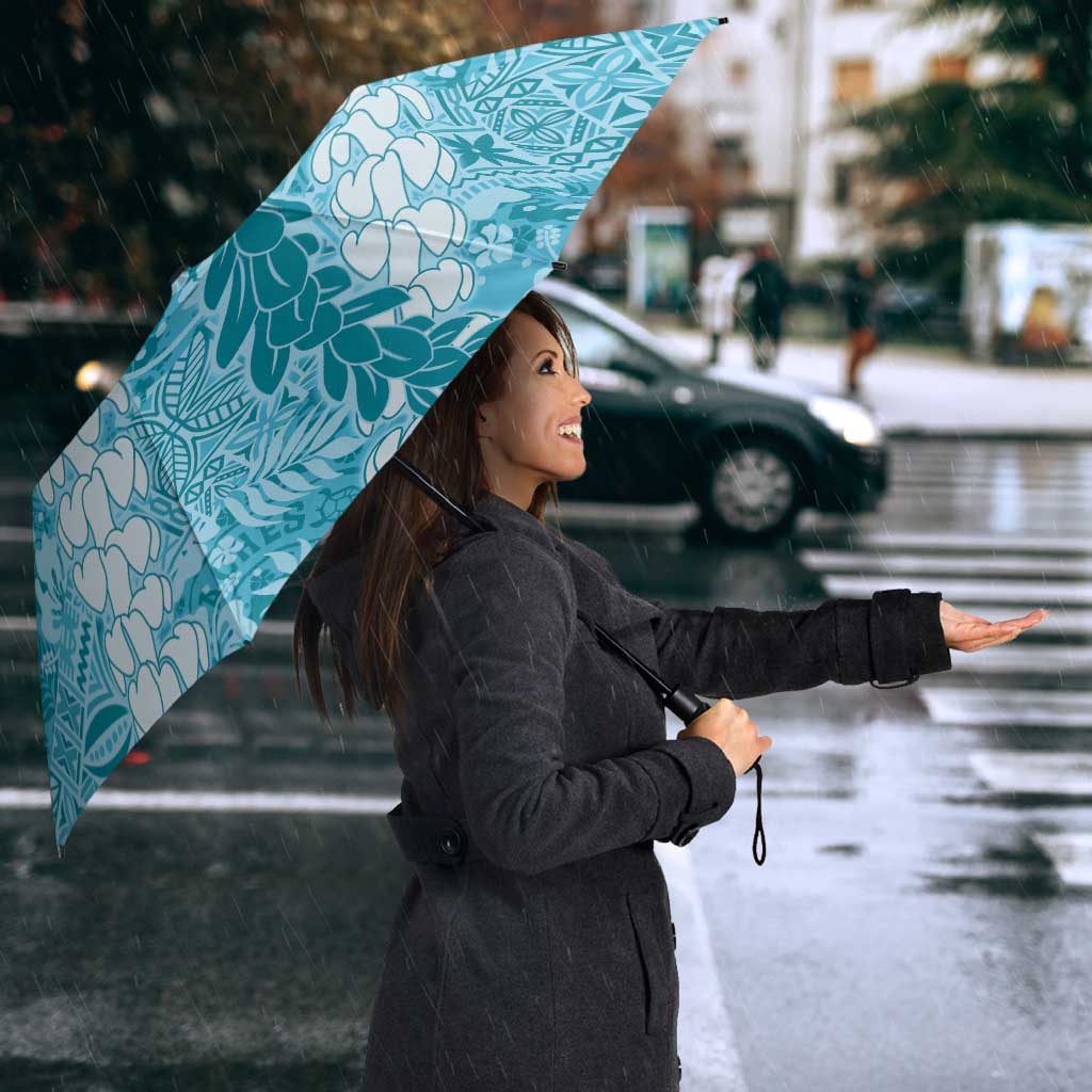 Blue Puakenikeni and Maile Lei Umbrella Hawaiian Style Tribal Tapa Double Strand Lei - Polynesian Pride