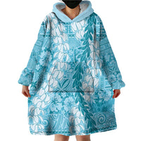 Blue Puakenikeni and Maile Lei Wearable Blanket Hoodie Hawaiian Style Tribal Tapa Double Strand Lei