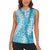 Blue Puakenikeni and Maile Lei Women Sleeveless Polo Shirt Hawaiian Style Tribal Tapa Double Strand Lei
