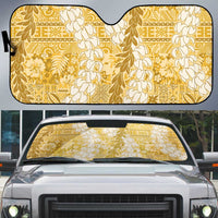 Gold Puakenikeni and Maile Lei Auto Sun Shade Hawaiian Style Tribal Tapa Double Strand Lei - Polynesian Pride