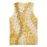 Gold Puakenikeni and Maile Lei Basketball Jersey Hawaiian Style Tribal Tapa Double Strand Lei - Polynesian Pride