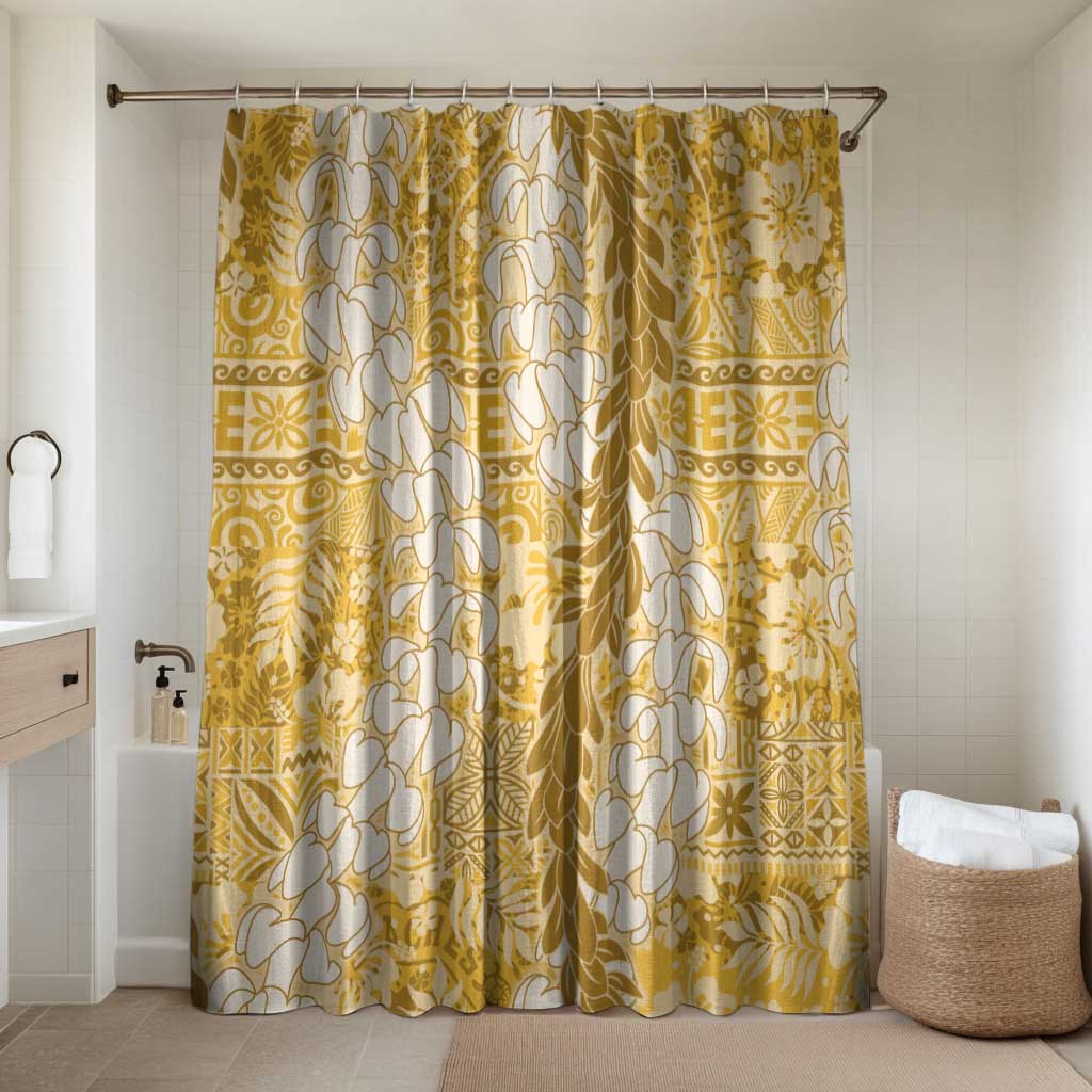 Gold Puakenikeni and Maile Lei Bathroom Set Hawaiian Style Tribal Tapa Double Strand Lei - Polynesian Pride