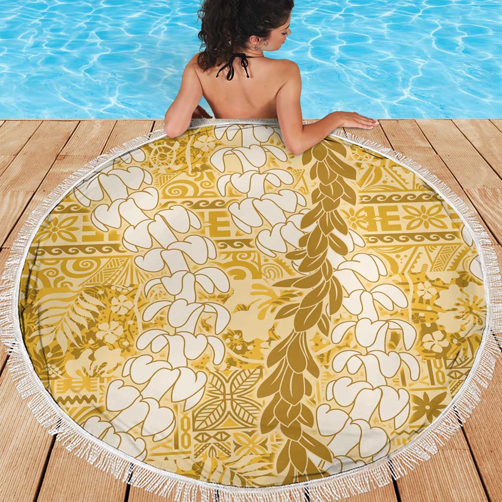 Gold Puakenikeni and Maile Lei Beach Blanket Hawaiian Style Tribal Tapa Double Strand Lei