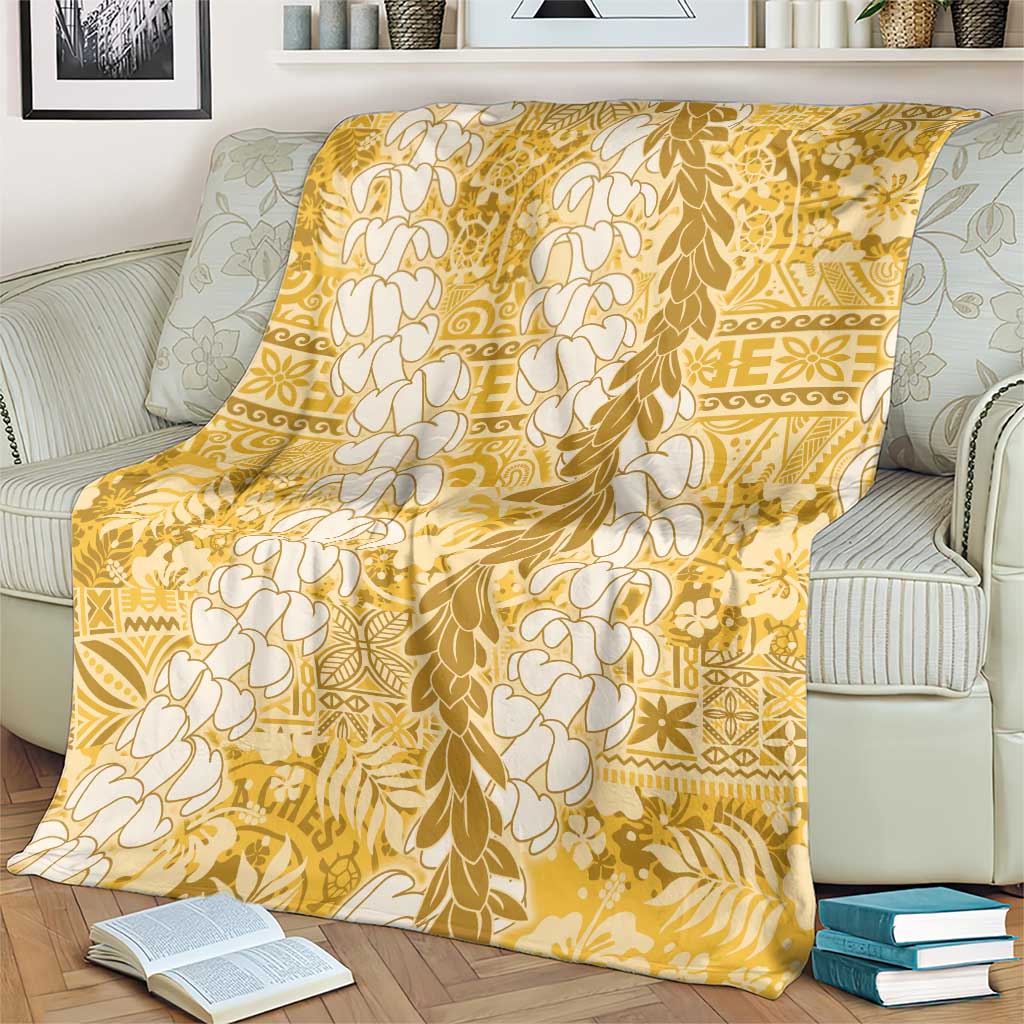 Gold Puakenikeni and Maile Lei Blanket Hawaiian Style Tribal Tapa Double Strand Lei