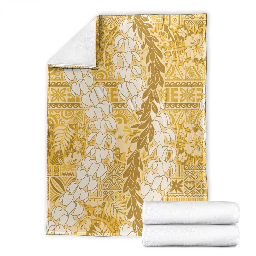 Gold Puakenikeni and Maile Lei Blanket Hawaiian Style Tribal Tapa Double Strand Lei