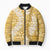 Gold Puakenikeni and Maile Lei Bomber Puffer Jacket Hawaiian Style Tribal Tapa Double Strand Lei - Polynesian Pride