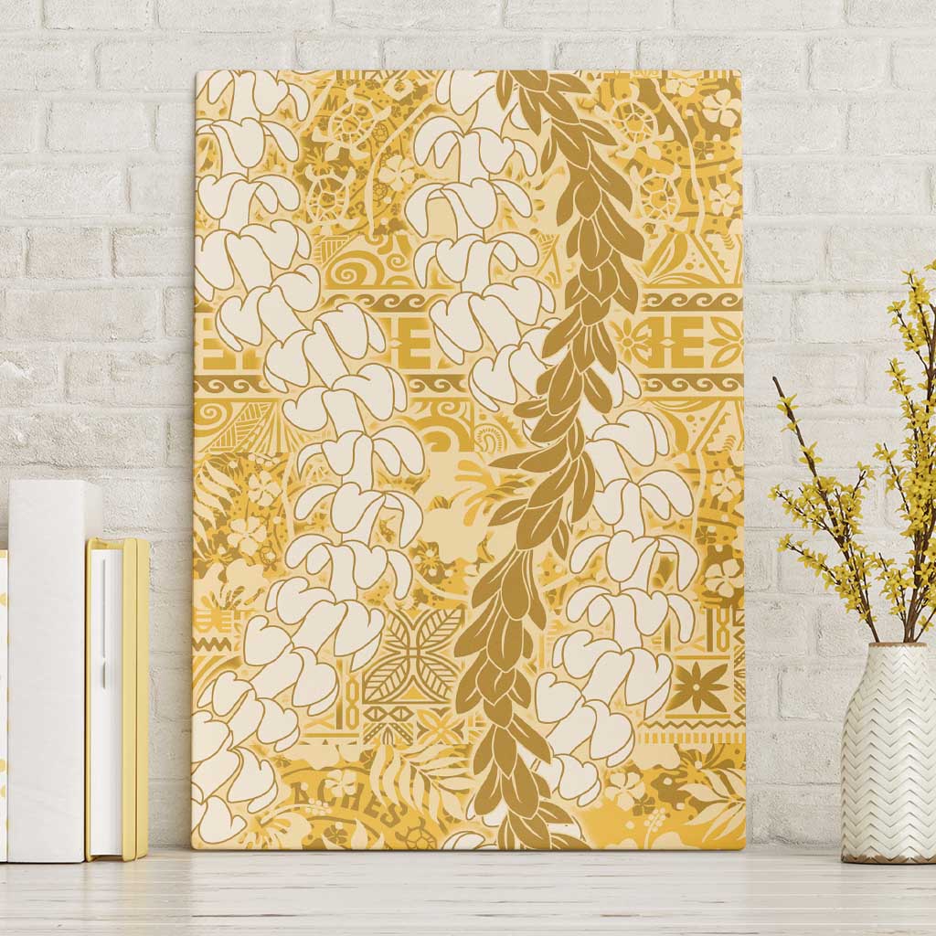 Gold Puakenikeni and Maile Lei Canvas Wall Art Hawaiian Style Tribal Tapa Double Strand Lei