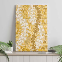 Gold Puakenikeni and Maile Lei Canvas Wall Art Hawaiian Style Tribal Tapa Double Strand Lei