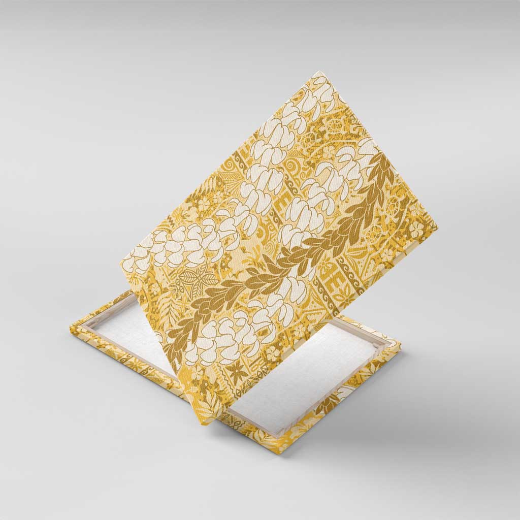 Gold Puakenikeni and Maile Lei Canvas Wall Art Hawaiian Style Tribal Tapa Double Strand Lei