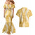 Gold Puakenikeni and Maile Lei Couples Matching Mermaid Dress and Hawaiian Shirt Hawaiian Style Tribal Tapa Double Strand Lei
