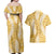 Gold Puakenikeni and Maile Lei Couples Matching Off Shoulder Maxi Dress and Hawaiian Shirt Hawaiian Style Tribal Tapa Double Strand Lei