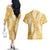 Gold Puakenikeni and Maile Lei Couples Matching Off The Shoulder Long Sleeve Dress and Hawaiian Shirt Hawaiian Style Tribal Tapa Double Strand Lei