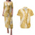 Gold Puakenikeni and Maile Lei Couples Matching Puletasi and Hawaiian Shirt Hawaiian Style Tribal Tapa Double Strand Lei