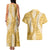 Gold Puakenikeni and Maile Lei Couples Matching Tank Maxi Dress and Hawaiian Shirt Hawaiian Style Tribal Tapa Double Strand Lei