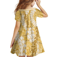 Gold Puakenikeni and Maile Lei Family Matching Off The Shoulder Long Sleeve Dress and Hawaiian Shirt Hawaiian Style Tribal Tapa Double Strand Lei