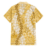 Gold Puakenikeni and Maile Lei Family Matching Off Shoulder Short Dress and Hawaiian Shirt Hawaiian Style Tribal Tapa Double Strand Lei