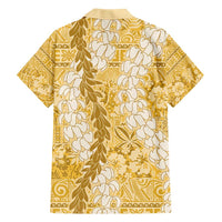 Gold Puakenikeni and Maile Lei Family Matching Short Sleeve Bodycon Dress and Hawaiian Shirt Hawaiian Style Tribal Tapa Double Strand Lei