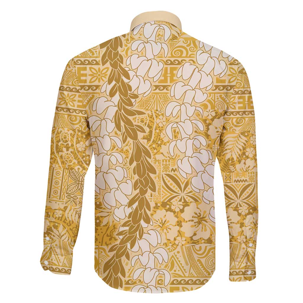 Gold Puakenikeni and Maile Lei Family Matching Summer Maxi Dress and Hawaiian Shirt Hawaiian Style Tribal Tapa Double Strand Lei