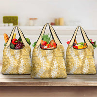 Gold Puakenikeni and Maile Lei Grocery Bag Hawaiian Style Tribal Tapa Double Strand Lei