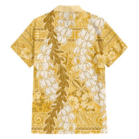 Gold Puakenikeni and Maile Lei Hawaiian Shirt Hawaiian Style Tribal Tapa Double Strand Lei