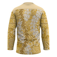 Gold Puakenikeni and Maile Lei Hockey Jersey Hawaiian Style Tribal Tapa Double Strand Lei - Polynesian Pride