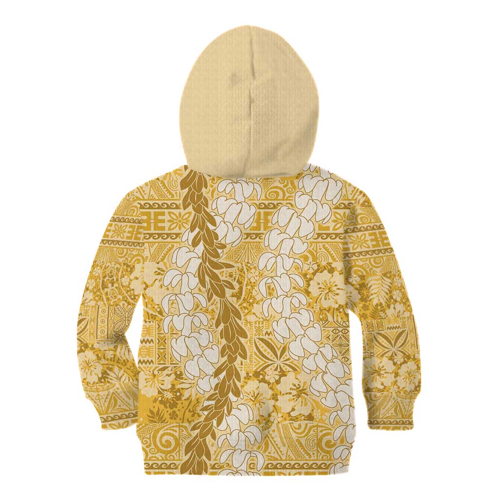 Gold Puakenikeni and Maile Lei Kid Hoodie Hawaiian Style Tribal Tapa Double Strand Lei