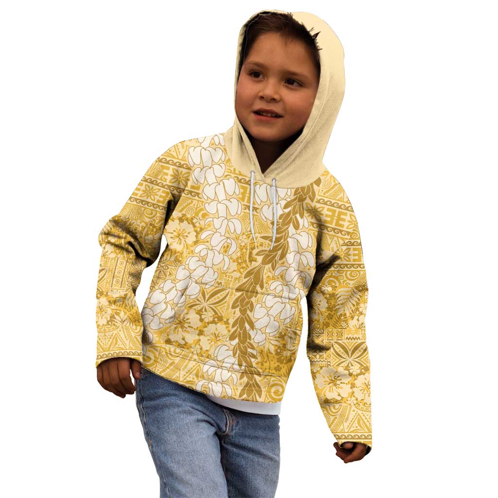 Gold Puakenikeni and Maile Lei Kid Hoodie Hawaiian Style Tribal Tapa Double Strand Lei